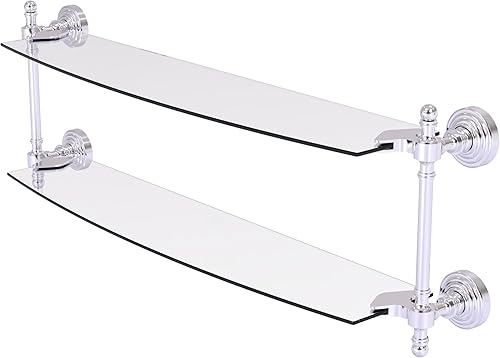 Miniatura 52 de Allied Brass RW-34/18 Retro Wave Collection - Estante de cristal de dos niveles de 18 pulgadas, gris mate Gris mate,Otoño Sparkle,Rojo (Fire Engine