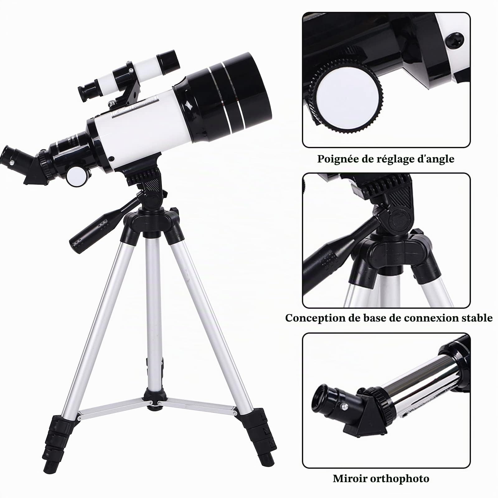 Télescope astronomique Adulte, Telescope astronomique pour Enfants, 300/70 mm, élescope Adulte débutants, astronomes Amateurs, avec trépied, 3 oculaires et Adaptateur de téléphone