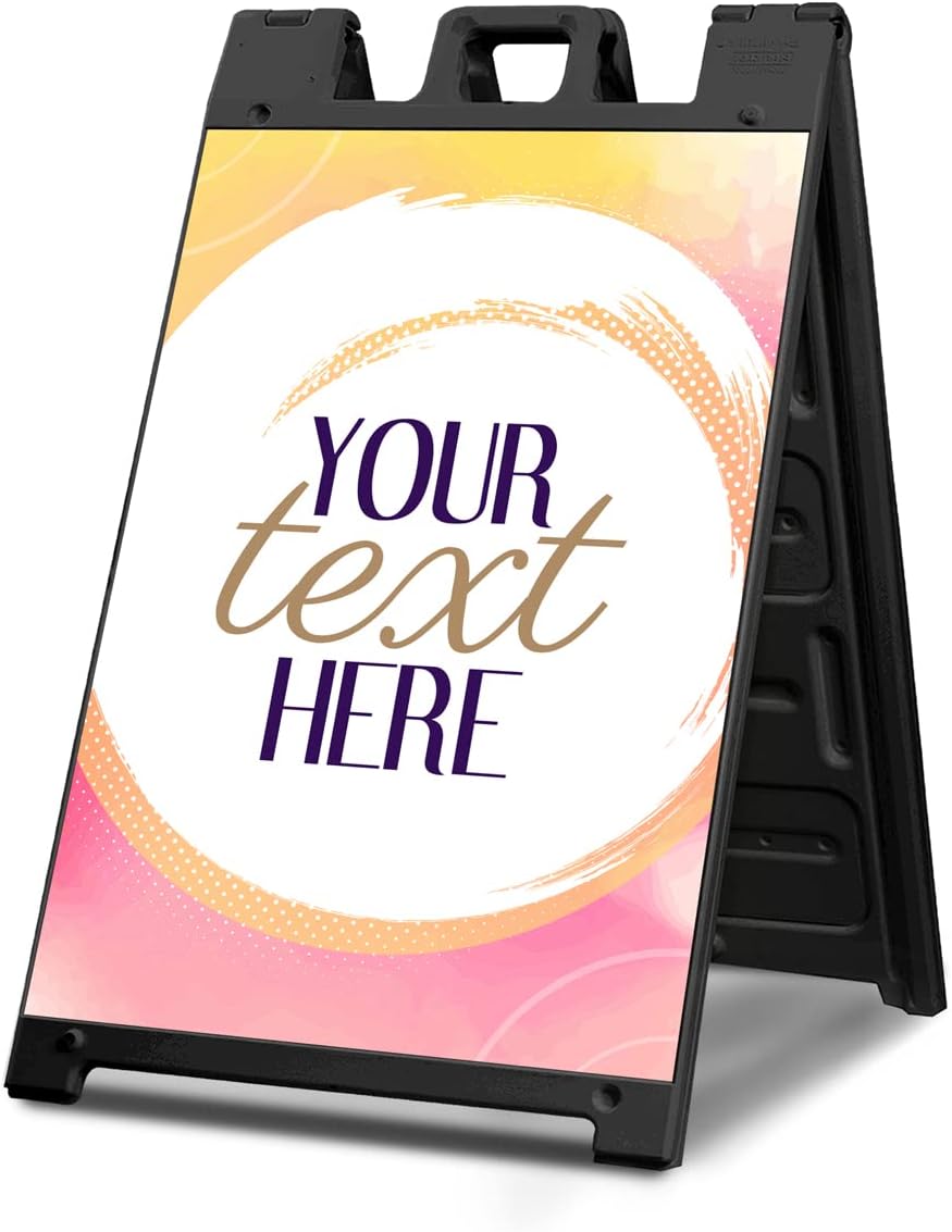 GotPrint Custom A Frame Sign | 24x36 Design Your Own Sign Add Text/Image/Logo | Signicade Outdoor Sandwich Board Folding Sidewalk Sign with Stand | Standard with Adhesive Sign, Black