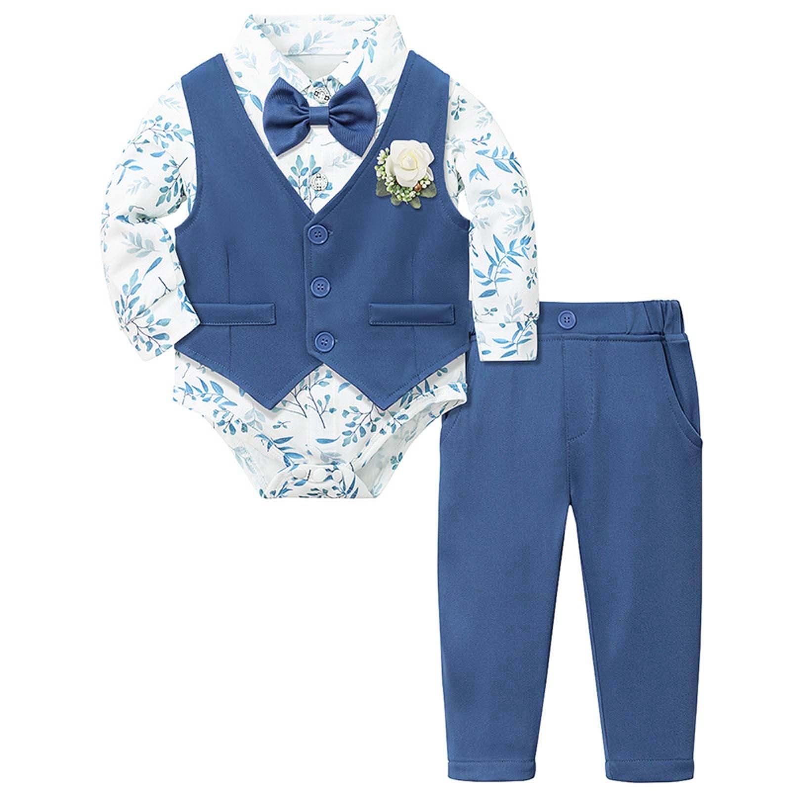 Completo smoking per neonato, camicia, gilet e pantaloni, elegante per cerimonie