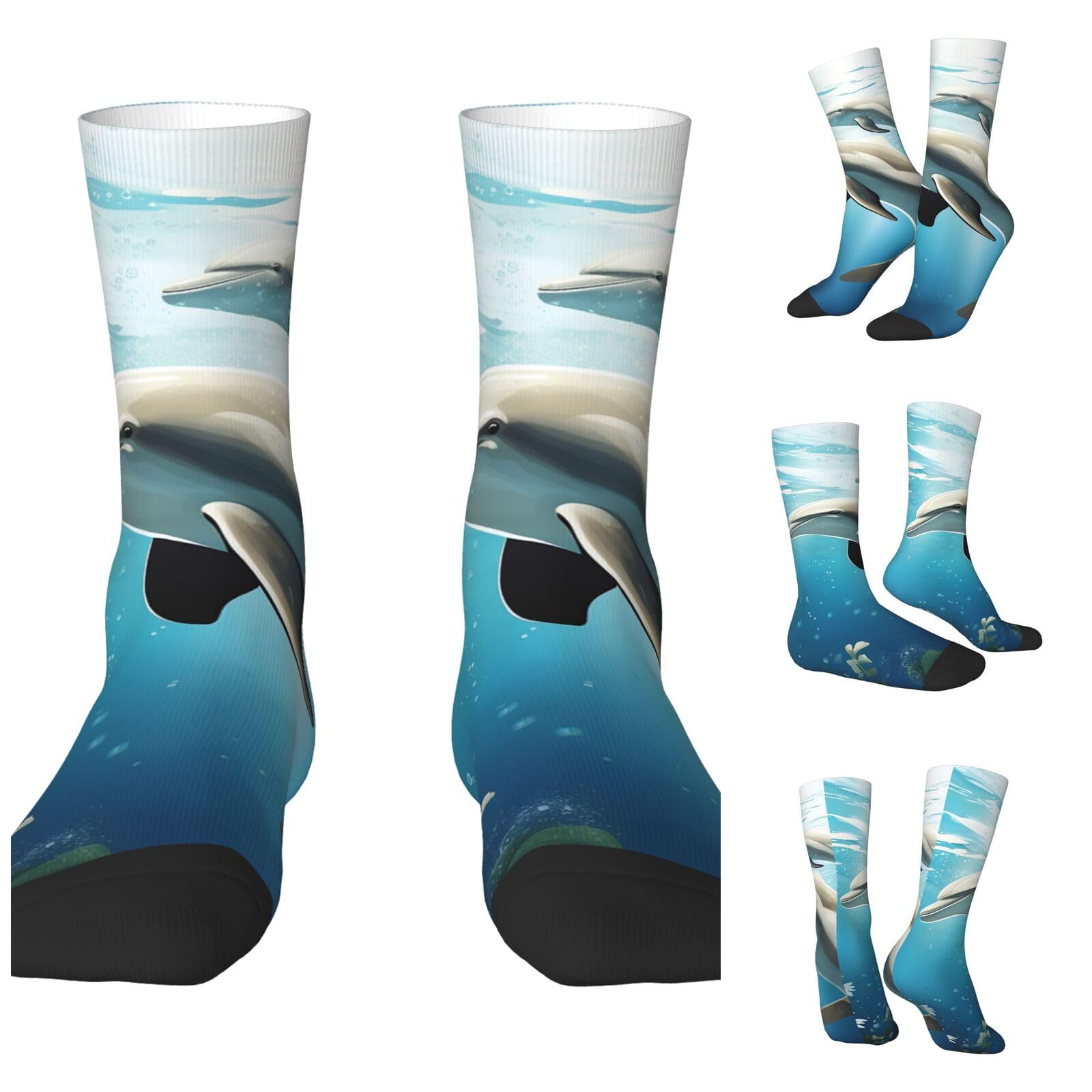 LZQPOEAS Kiss Dolphin Tale Athletic Socks Unisex Cushioned Crew Socks Hiking Running Calf Sock Soft Above Ankle Sock