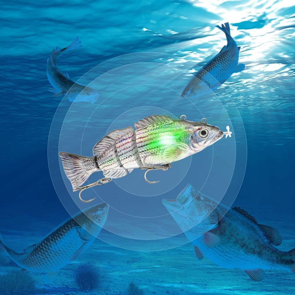 Leurre de natation robotique 13 cm Leurre de pêche électrique 4 segments articulés Swimbait rechargeable USB pour bar, truite, brochet