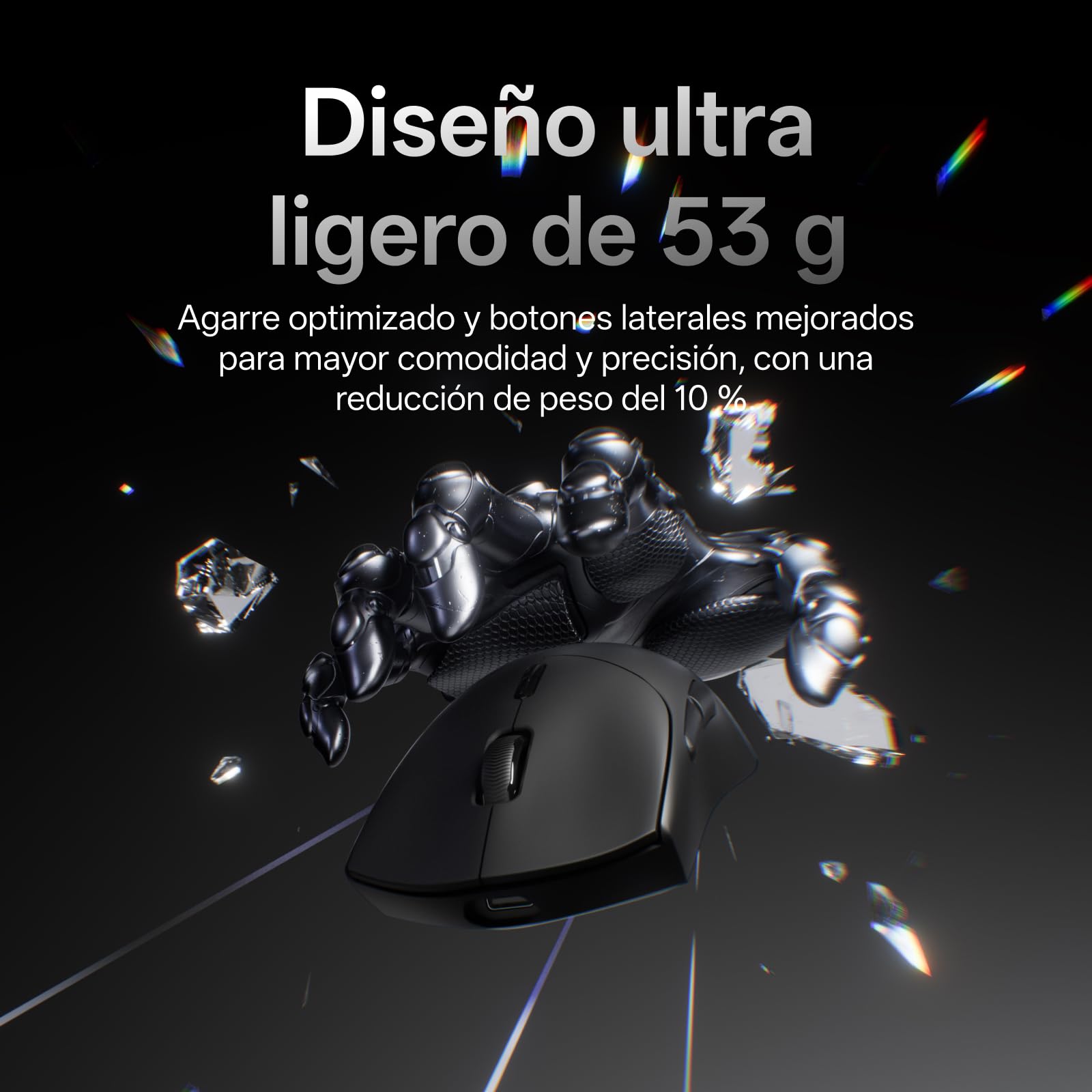 Rapoo VT7 MAX Ratón Gaming Inalámbrico, Sensor PAW 3950 Ultimate, 30000DPI, Verdadero Sondeo de 8000 Hz, Ultraligero 53g, Batería de Hasta 750h, Interruptor Óptico 120M, 10 Botones Programables, Negro