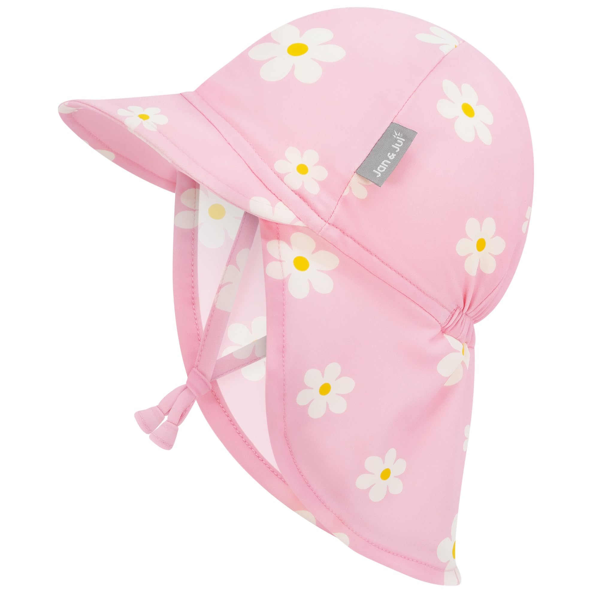 JAN & JUL Baby Sun-Hat with Neck Flap for Girls, Adjustable Beach Cap for Swimming (Pink Daisy, Size XS: 0-3m)