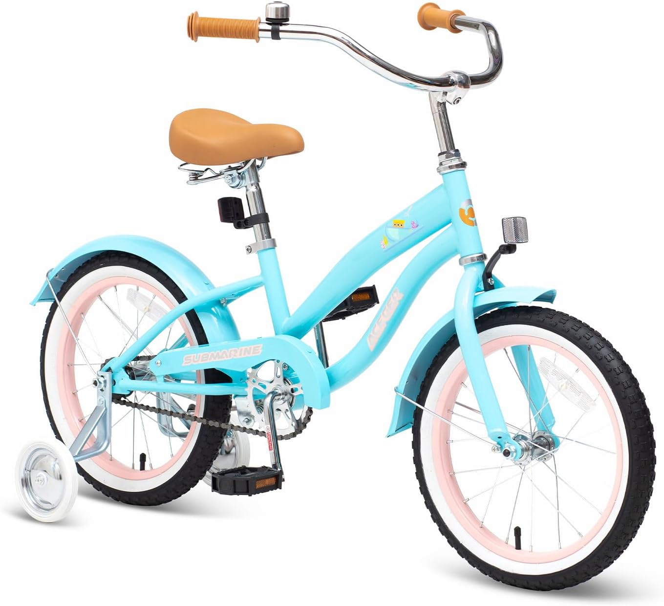 ACEGER Girls Cruiser Bike for Kids 5-13 Years Old, Kids Bicycle Included Coaster Brake, Front and Rear Reflectors, 16 Inch with Traning Wheels and Kickstand, 20 Inch with Kickstand Sky Blue 16 Inch With Training Wheels and Kickstand