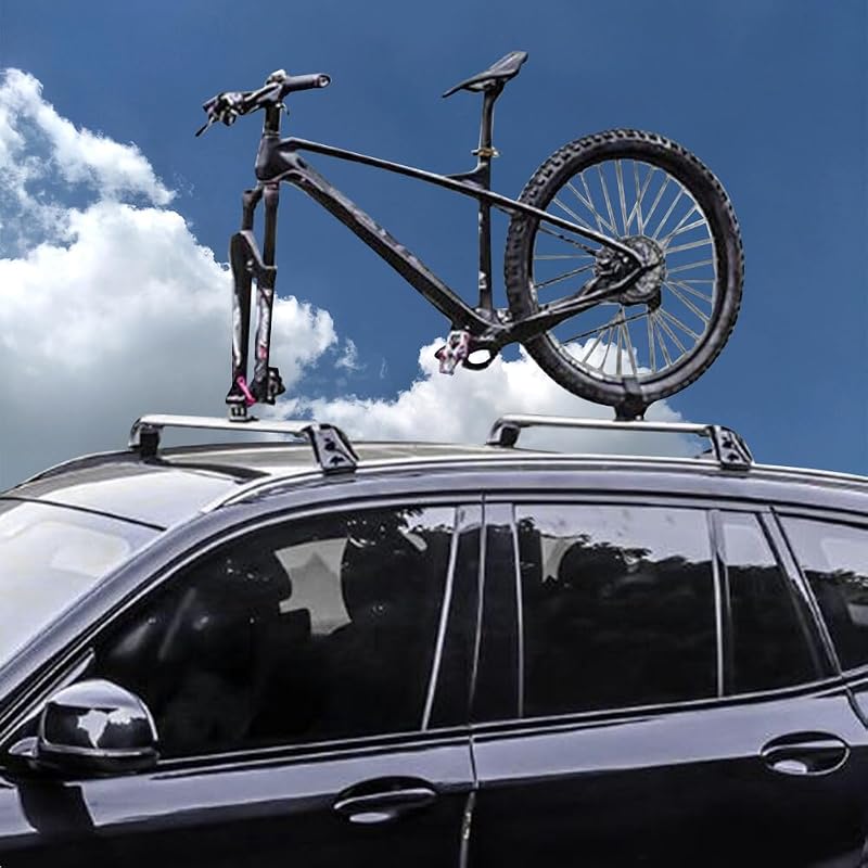 Suport auto pentru bicicletă Blueshyhall cu prindere pe furca față și eliberare rapidă pentru roata spate