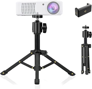 JCWINY Mini Projector Stand, All Metal Mini Tripod Desktop Tabletop Stand Compact Desk Tripod for Mini Projector, Logitech Webcam, iPhone, Camera, Smooth 4, Osmo Mobile, Vimble 2