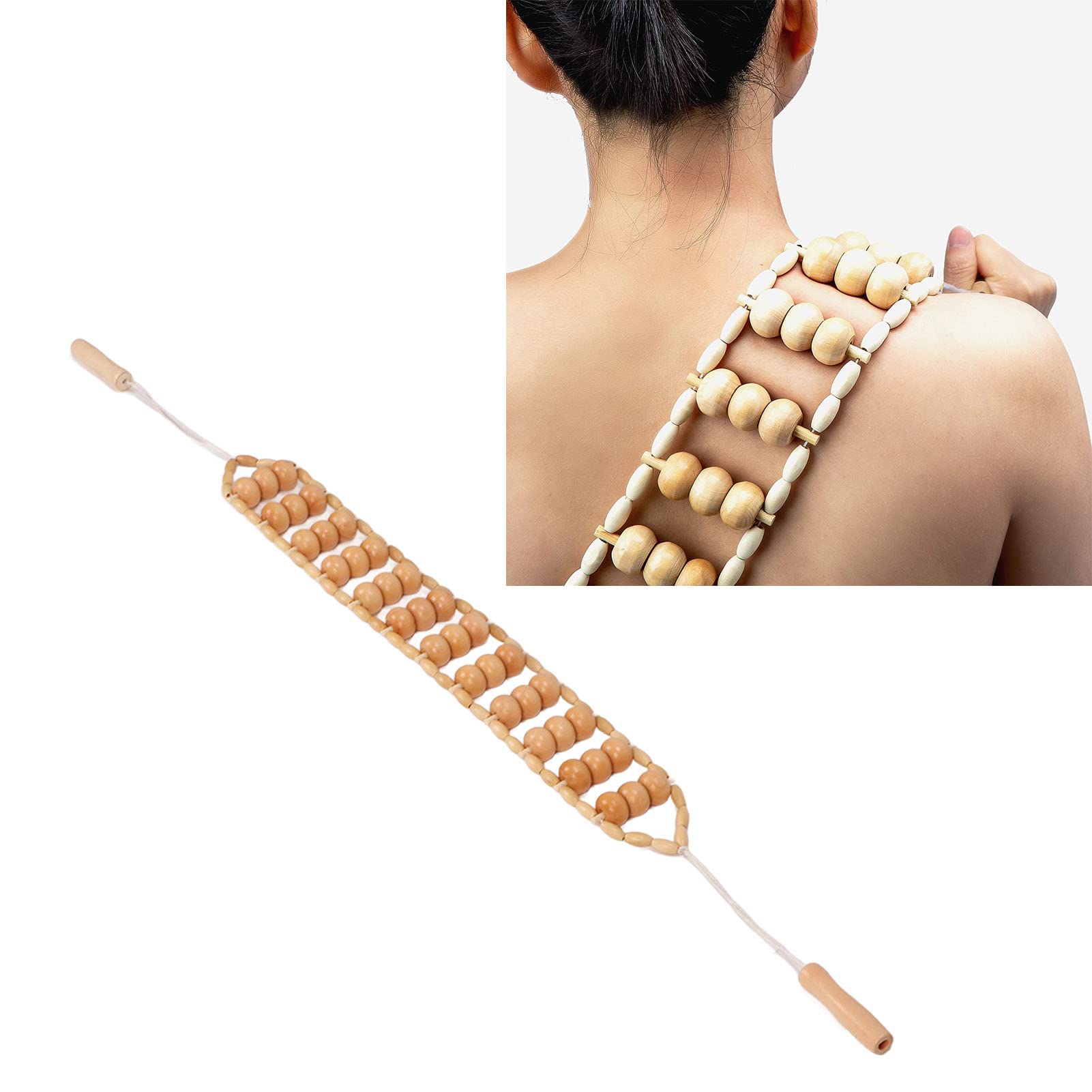 Masajeador de Espalda de Madera, Rodillo de Masaje de Espalda de Madera, Cuerda de Masaje, Excavadora de Mano, Meridianos, Alivio de la Fatiga, Herramienta de Masaje de Espalda