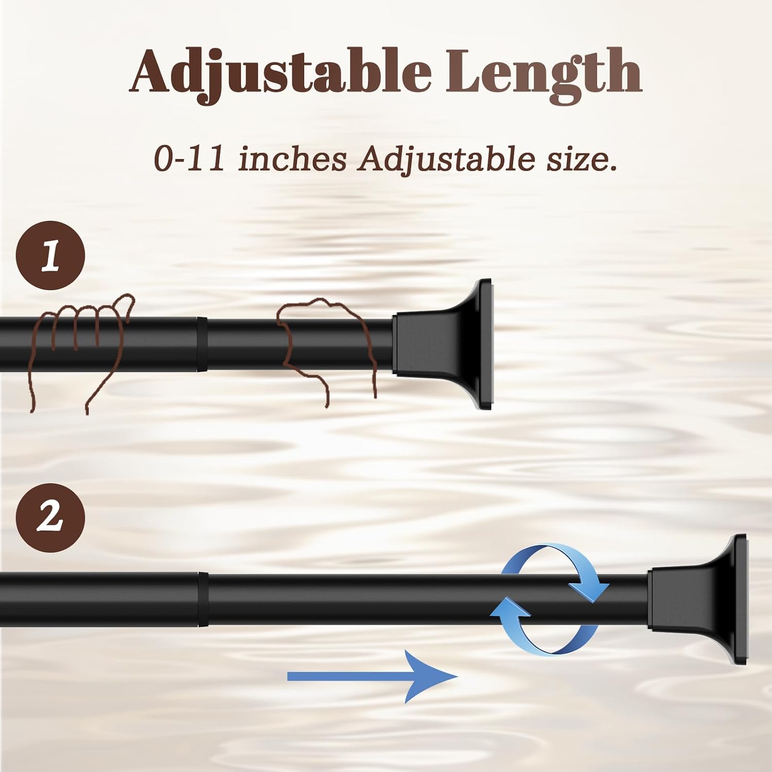 SMODBRODRE Black Shower Curtain Rod, Adjustable 32-68 Inch Tension Spring Curtain Rod No Drilling for Bathroom Kitchen, No Slip, No Rust image 3