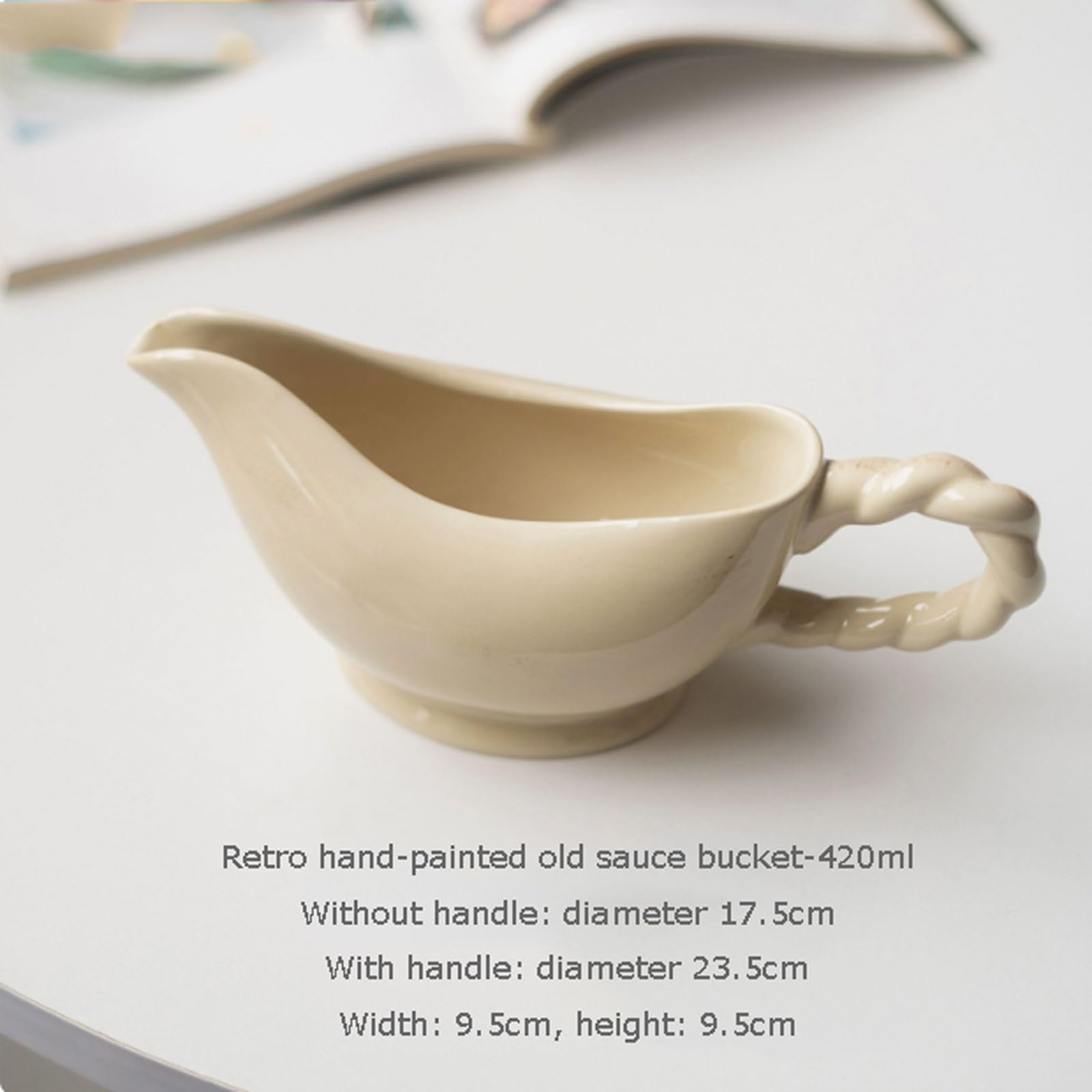 MRKU Pot à Lait, saucière, Verre à Eau, pichet, crémier, Distributeur de café, Sucre, Sauce, Seau en céramique rétro Peint à la Main – 420 ML, Steak Style Western
