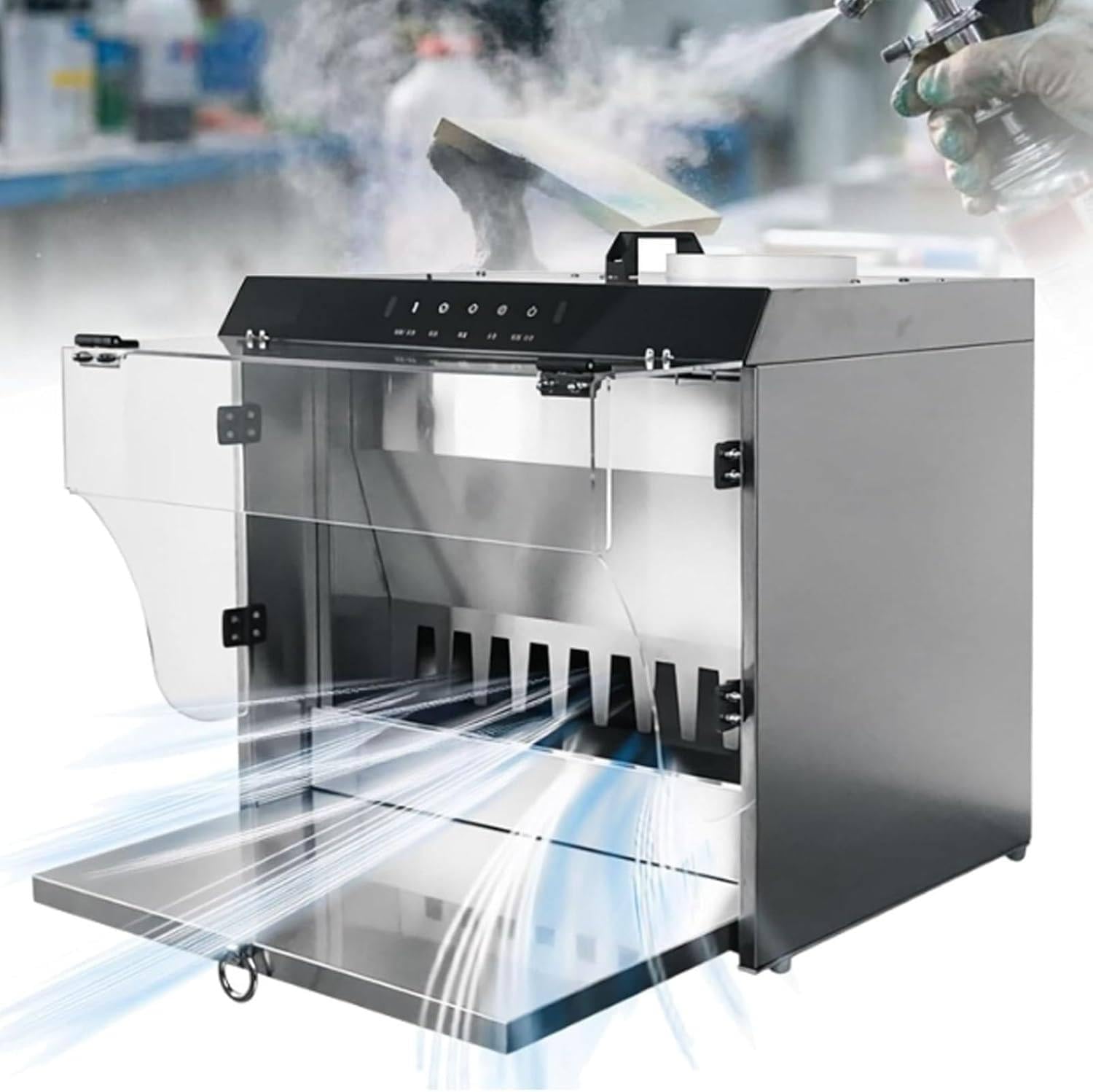 JozyJul Waterfall Spray Booth 180W 2200L/H Flow, Airbrush Spray Booth with Water Curtain & Gesture Sensor, Portable Paint Booth with 3 Color-Accurate LED Lights