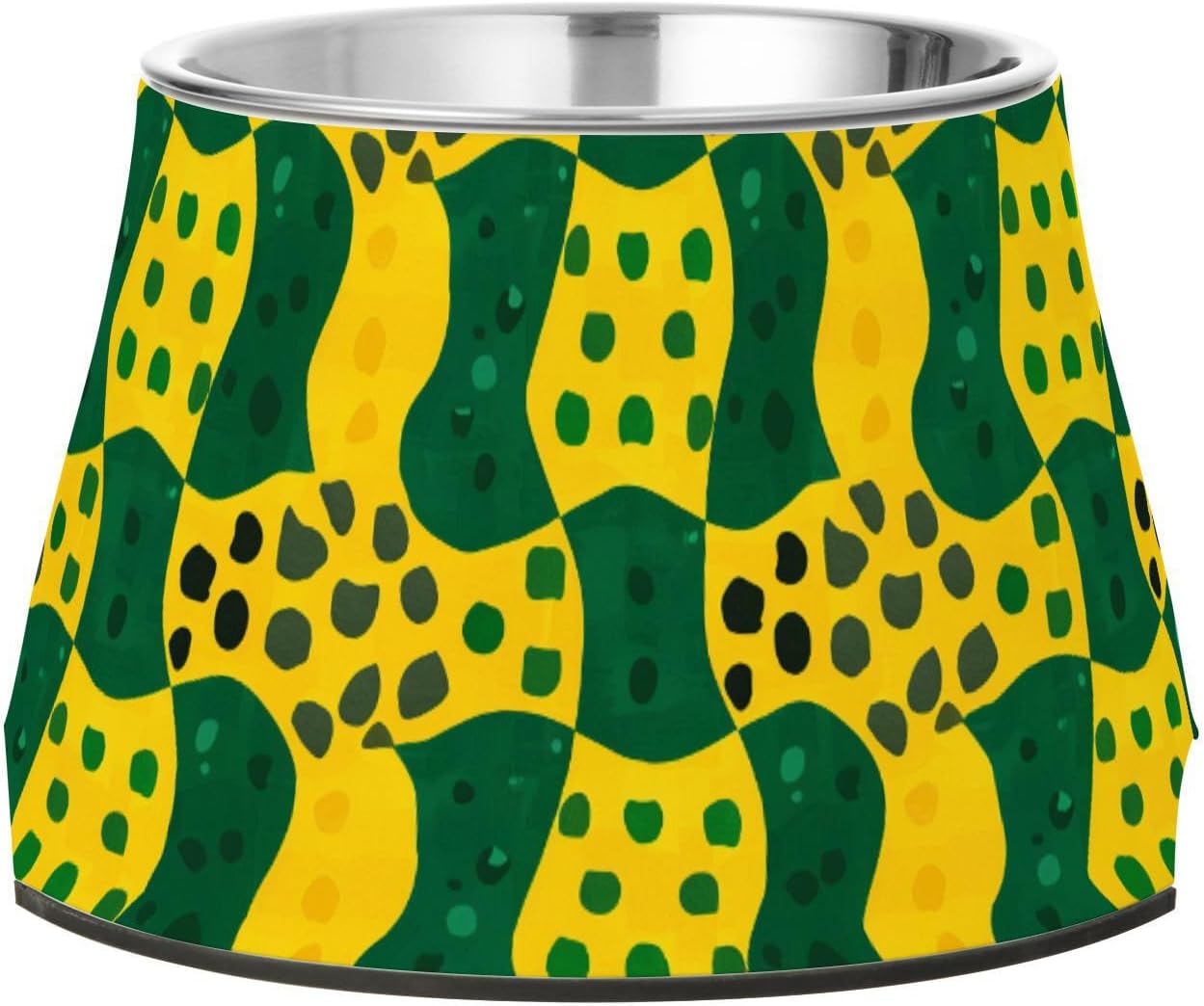 Green Yellow Geometric Pets Food Bowls Enhanced Stainless Steel Cats Food Dish for Slow Feed Dogs Whisker Friendly