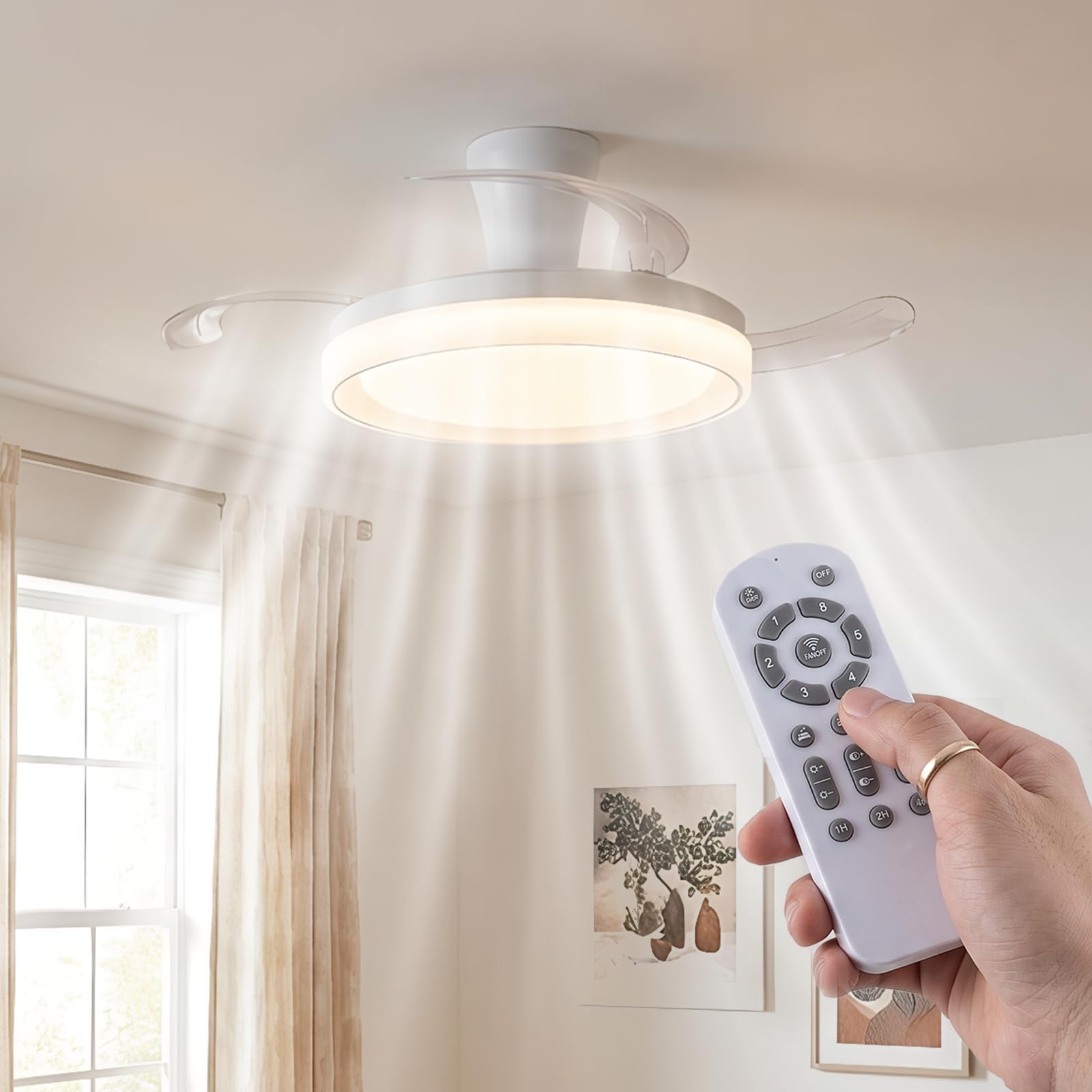 Ceiling Fans with Lights with Hidden Fan, 6-Speed, Remote, 50cm Flush Moun