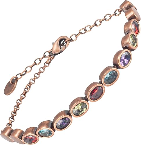 Pulseras de cobre para mujer, 99% de cobre puro, pulseras ajustables con 3500 imanes de Gauss y pulseras de cristal de colores, Cobre