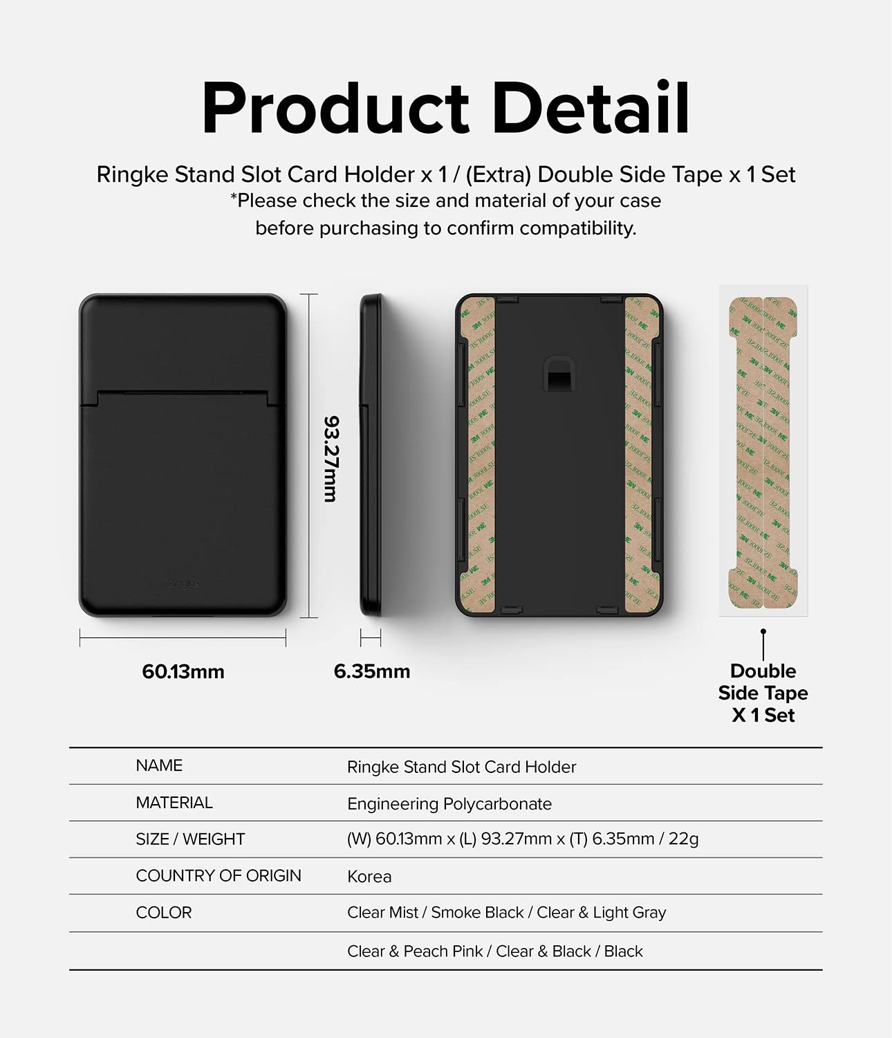 Ringke Stand Slot Card Holder, Porte-Cartes Adhésif avec 3M Sticker Noir
