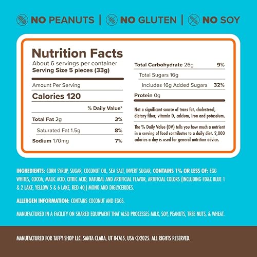 Vista 31 de Taffy Shop Florida Taffy - Caramelos masticables suaves y gourmet, paquete variado, aperitivo dulce a granel, regalo fresco y sin gluten, 30 piezas
