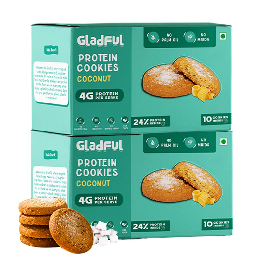 Gladful Coconut Butter Cookies (80 g) - Coconut Protein Cookies- No Maida, No Preservatives, High Protein, Healthy Snacks