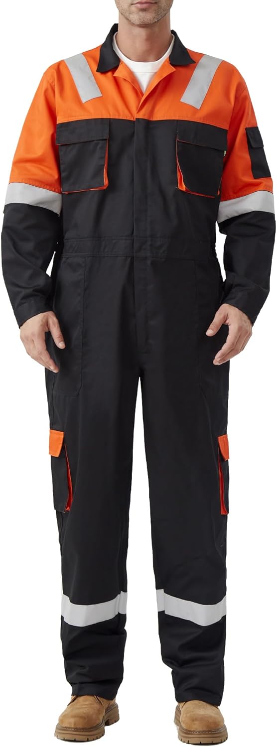 SUSHIMIAN Men's Work Coverall High Visibility Overalls Mechanics Coveralls Workwear Jumpsuit with Multi Pockets
