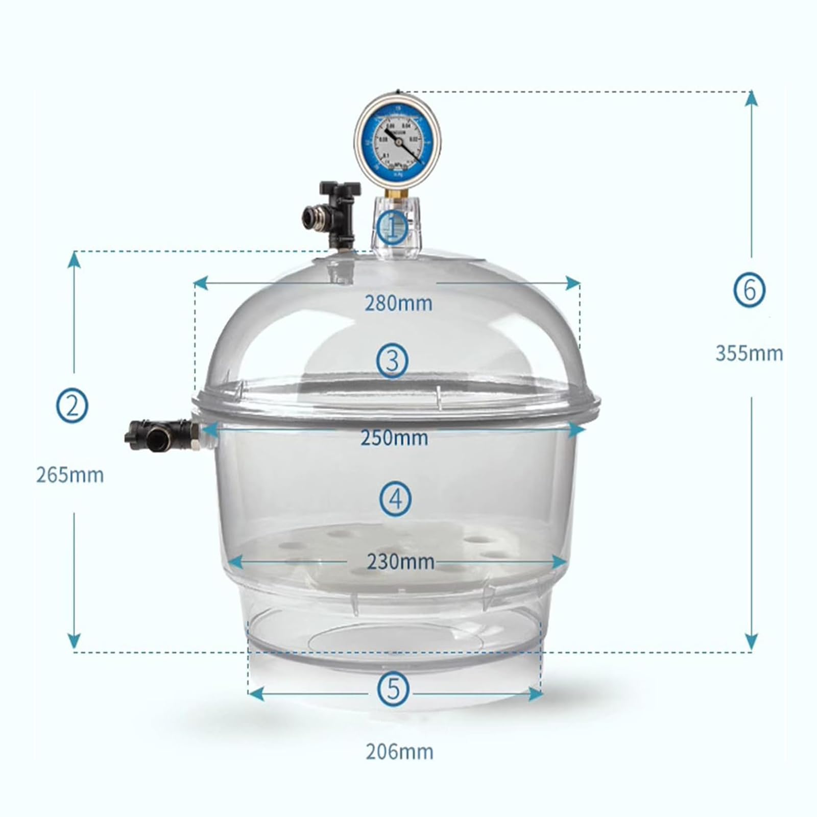 250 Mm Professioneller Vakuumtrockner, Transparenter Vakuum-Exsikkator Aus Polycarbonat-Kunststoff, Mit Doppelventildruck Und Manometer, Für Die Lagerung Von Vakuumtrocknung Im Labor