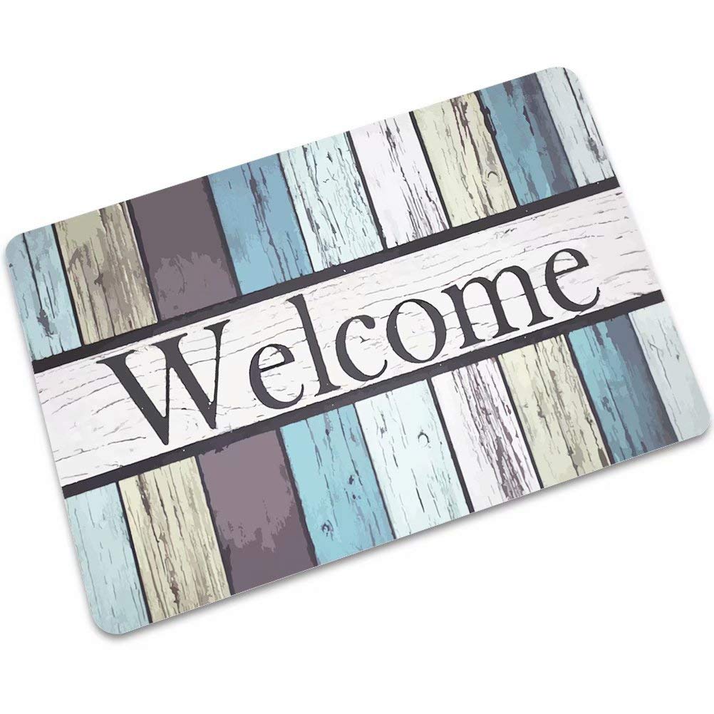 Entrance Door Mat Welcome Rustic Old Barn Wood Winter Durable Flannel Front Floor Mat Front Outdoor Rug Non-Slip Welcome Doormat for Entry Patio 24X16 Inch