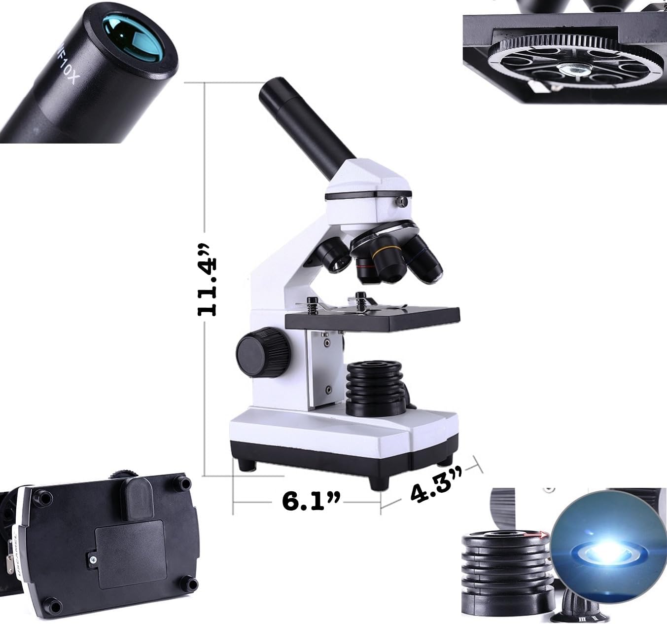 40X-2000X Microscope, Biological Microscope for Students Adults, for Home School Lab Scientific Research Education, with Microscope Slides, WF10X & WF25X Eyepieces, Accessories