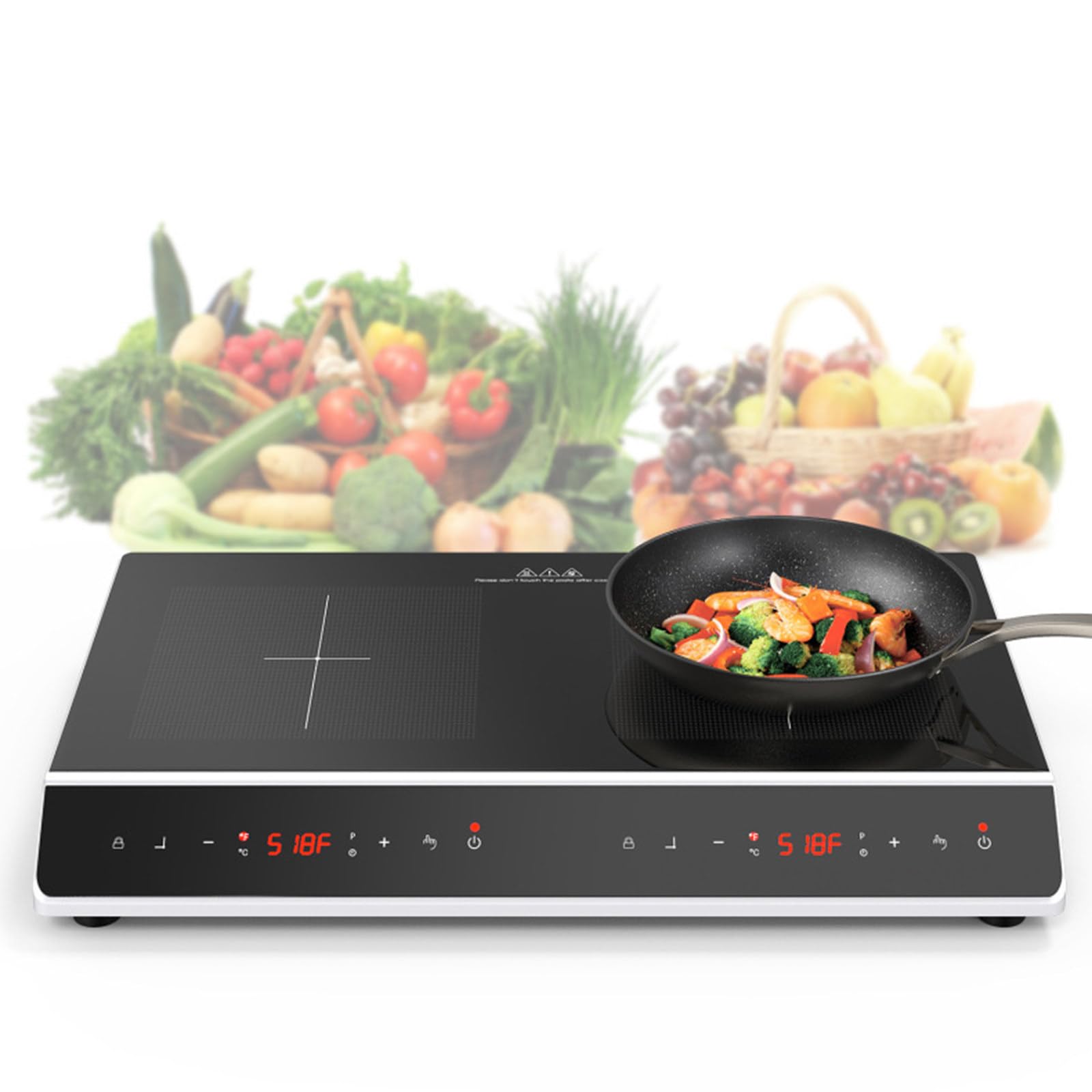 Desktop Double-Head Induction Cooker, 24"" Induction Cooktop with 2 Burners With Led Touch Screen With Child Safety Lock and Timer