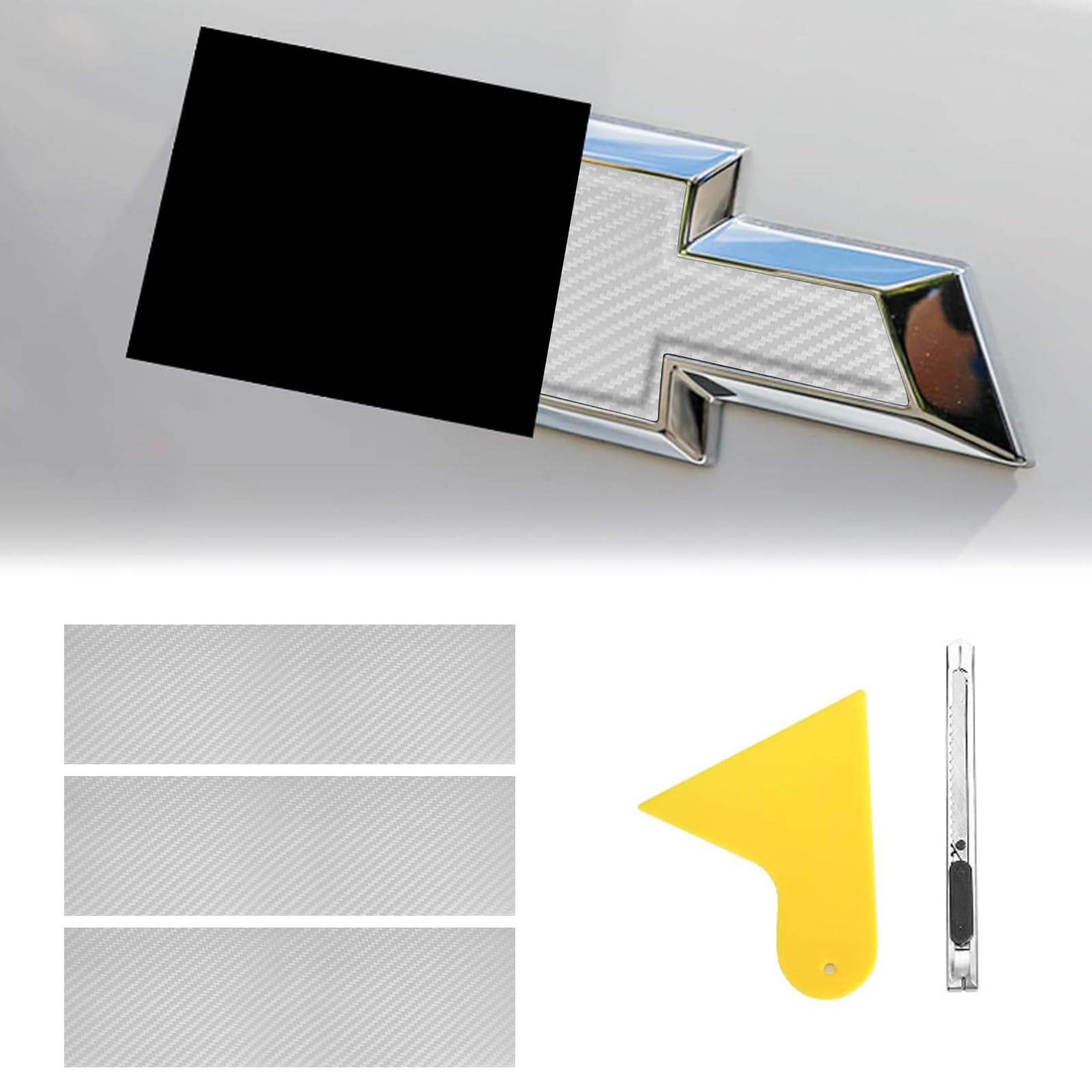 QianBao Compatible with White Carbon Fiber 11.8" x 4" Chevy Bowtie Emblem