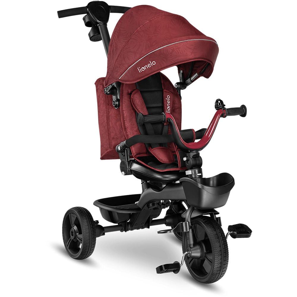 LIONELO Kori Triciclo Evolutivo per Bambini da 1.5 Anni fino a 25 kg Sedile Girevole 360° Telaio ultraleggero in lega di magnesio, Pneumatici resistenti, Maniglione per genitori e Accessori