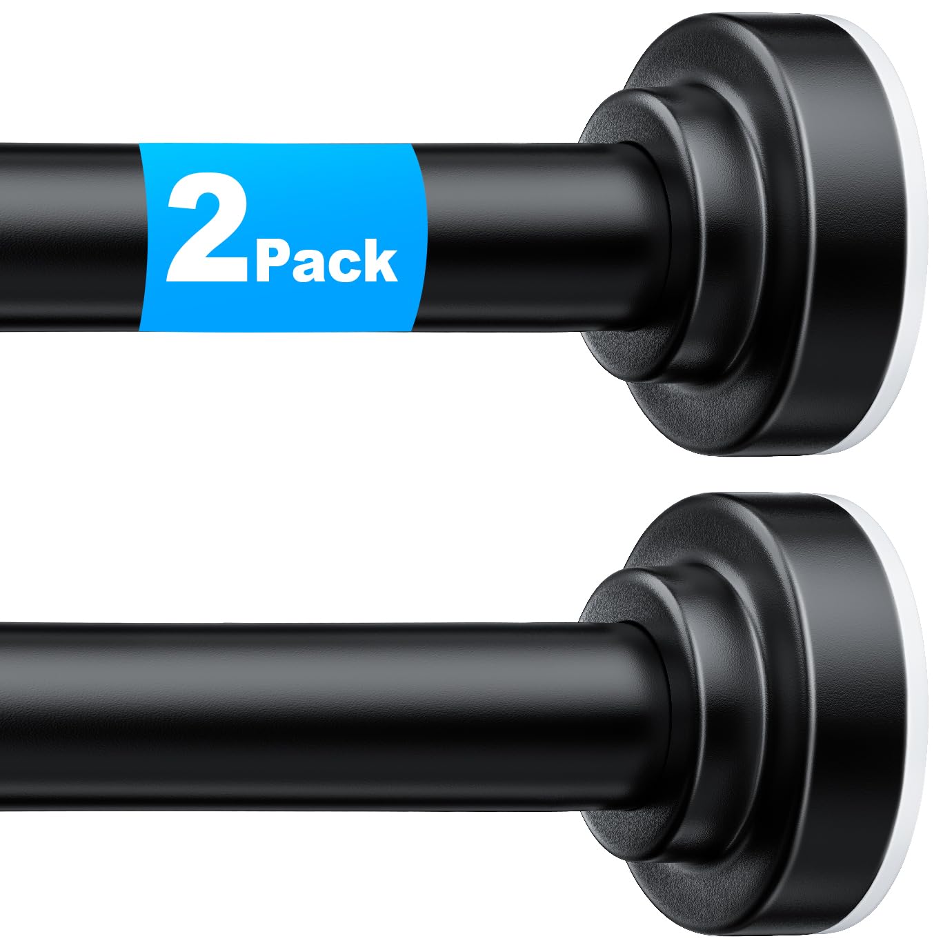 TEECK 2 Pack Shower Curtain Rod, 32-43 inch Adjustable Spring Tension Curtain Rod, Never Rust Anti-Slip Shower Curtain Rod for Bathroom, No Drilling, Never Collapse, Easy to Use, Black