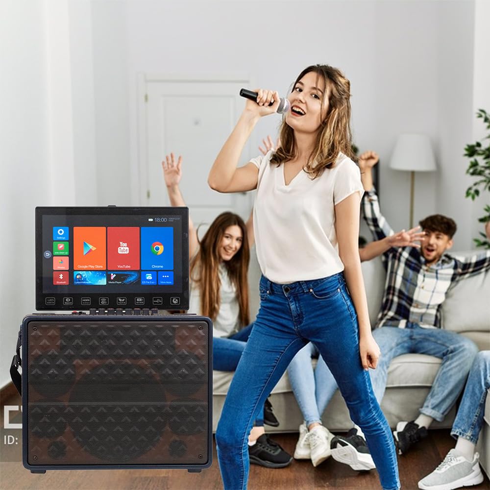Professional karaoke, portable speaker 14.4-inch touch screen, used for home and outdoor singing, dancing, parties, watching movies, supporting Bluetooth/TF/USB/AUX/TWS/wifi/connection to TV