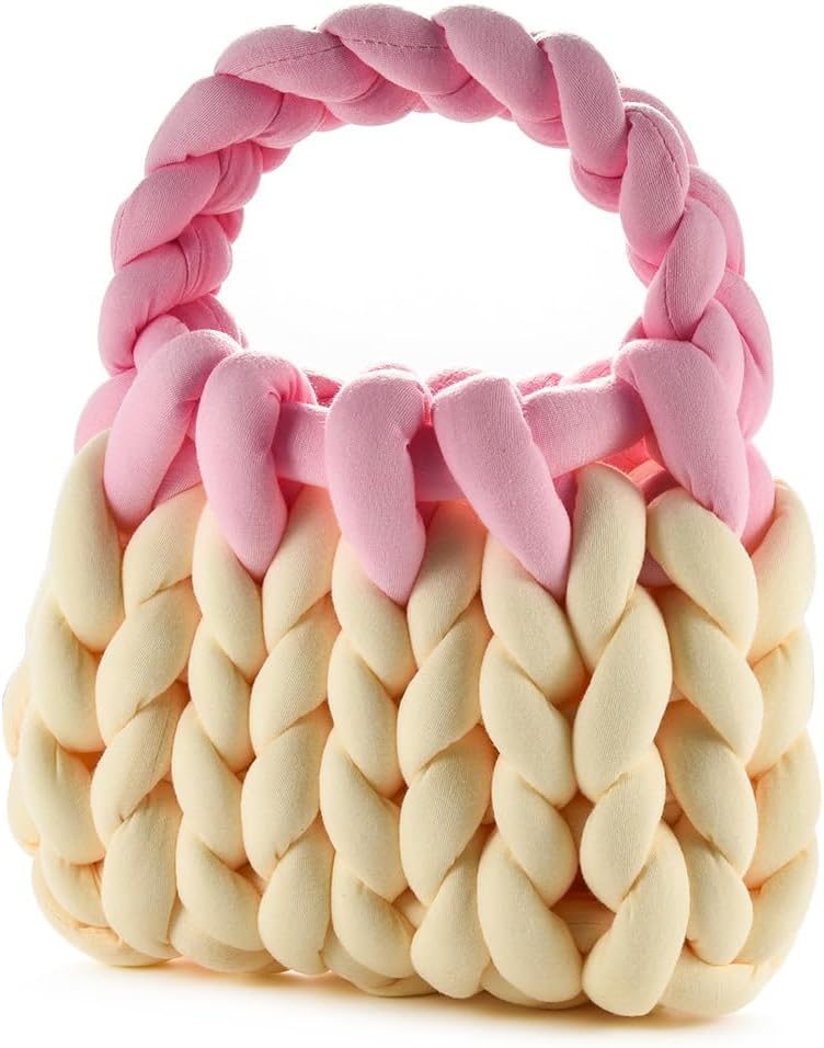 Women Handwoven Top-handle Bag Chunky Yarn Knitted Braided Tote Handbag Finger Crochet Wristlet Purse For Travel Daily - Image 5