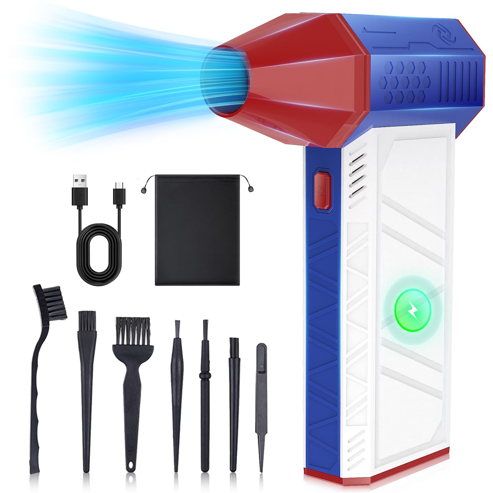 COSANO Electric Air Duster, 3 Gear Adjustable Mini Jet Blower 150000RPM, Adjustable Electric Duster Replace Compressed Air Can Rechargeable Air Blower for Computer Keyboard PC Car, White