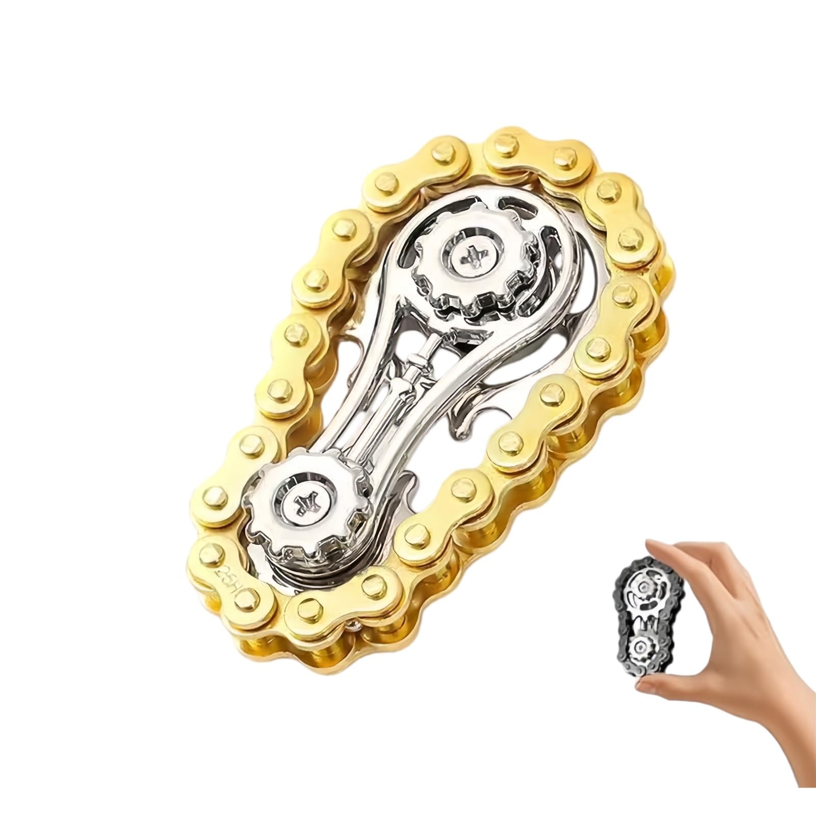 LVNEHAL Bike Chain Fidget Toy, Metal Sprocket Chain Fingertip Rotating Cool Sensory Toy for Teens and Adults to Relieve Stress and Anxiety (Golden)
