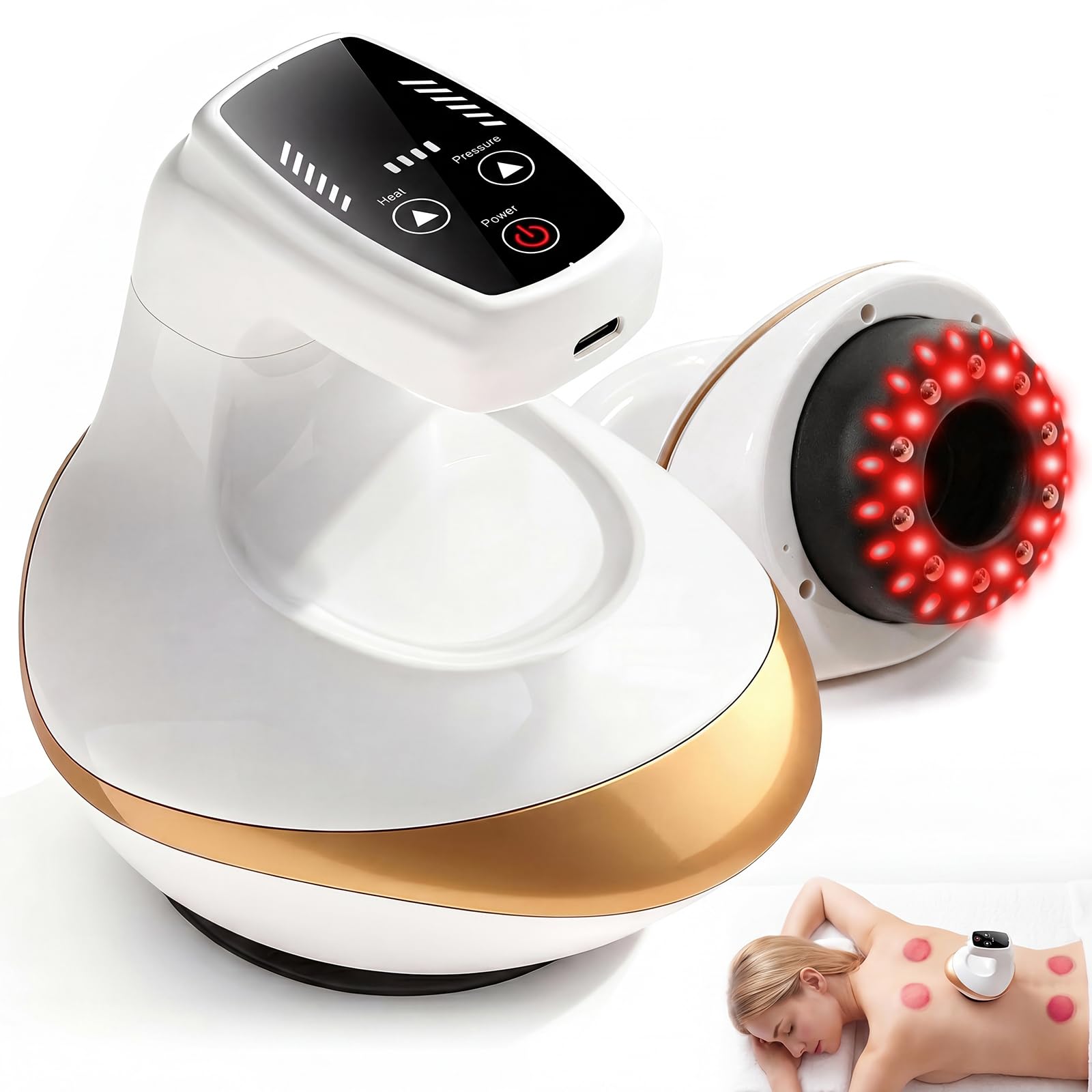 4-in-1 Cellulite Massagegerät Anti Massage: Vakuum Massagegerät Gegen Cellulite mit Wärmetherapie - Schröpfgerät Elektrisch Kabelloses - Straffere Haut für Rücken, Bauch, Arme, Beine Ganzkörper