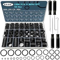 KEZE 1200 Pcs 24 Size Universal Rubber O-Ring Assortment Kit with 4-Piece Precision Pick and Hook Set for Auto Vehicle Faucet Plumbing Pressure Washer Air or Gas Sealing Repair OD:6mm-28mm O Ring