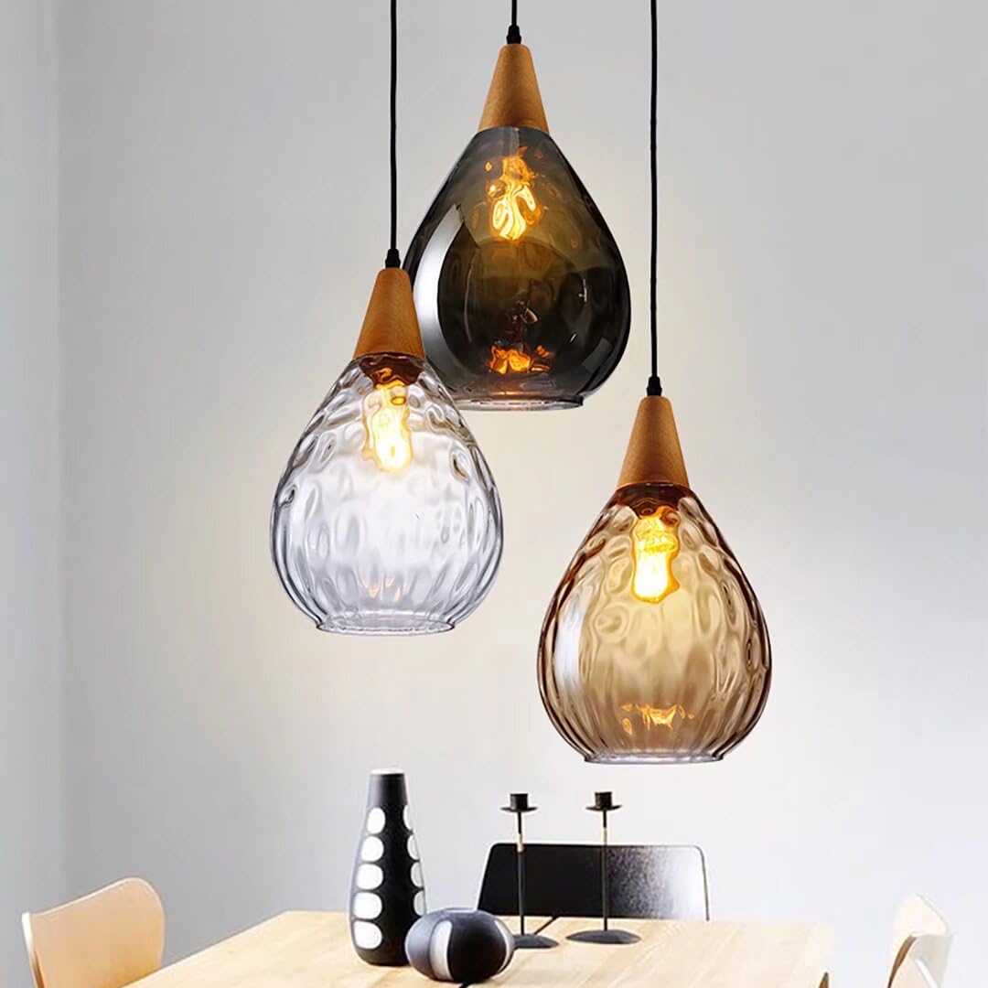Abat-jour en verre en forme de goutte de lumière pendante en verre avec des ondulations d'eau plafonnier éclairage de plafond lampe de chevet pour chambre, bar, salle à manger