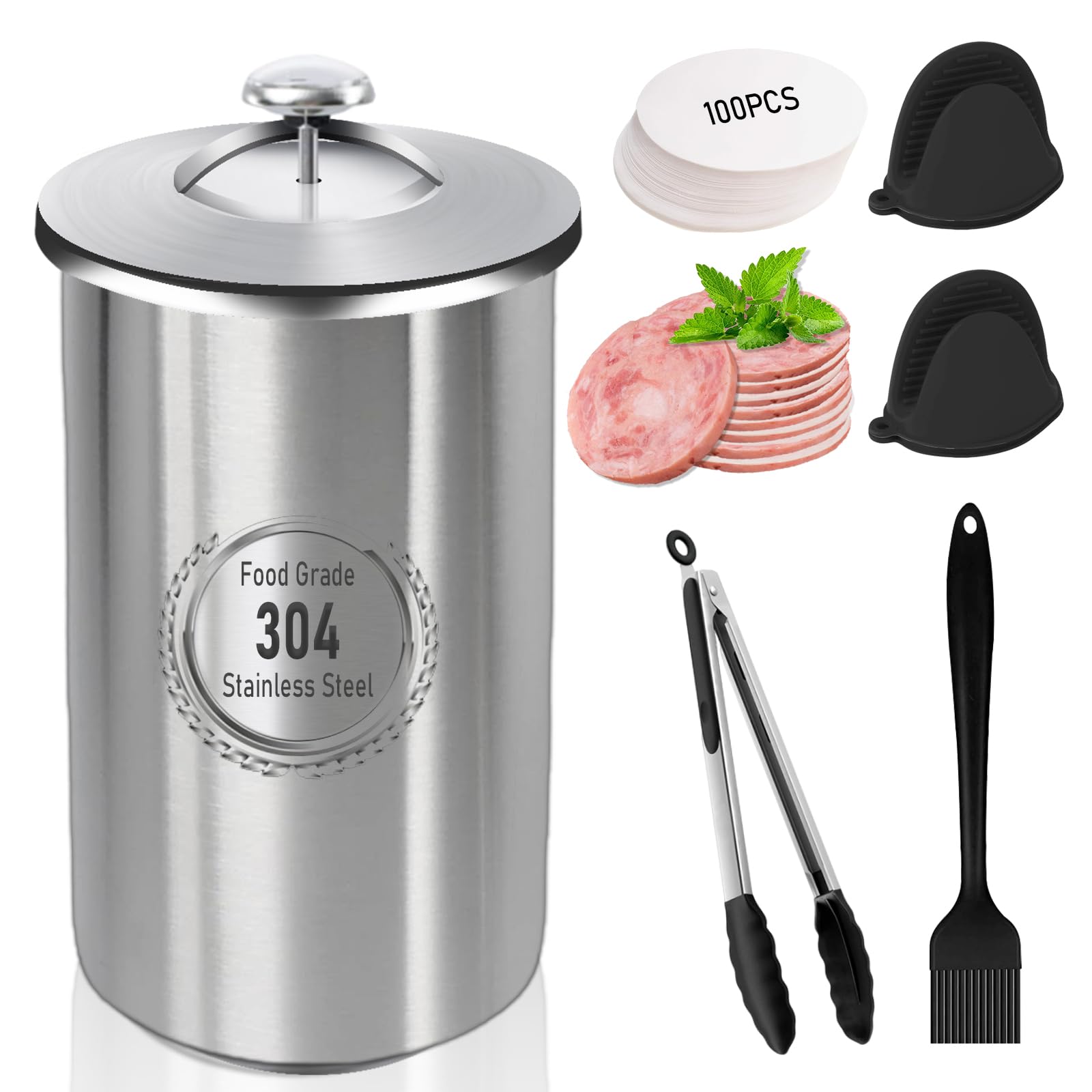 Meat Press Maker Stainless Steel Ham Maker with Thermometer, Anti-Scalding Mitts and Other Accessories, Meat Press Tool for Homemade Ham Meat, Deli Meat and Kitchen Bacon Meat