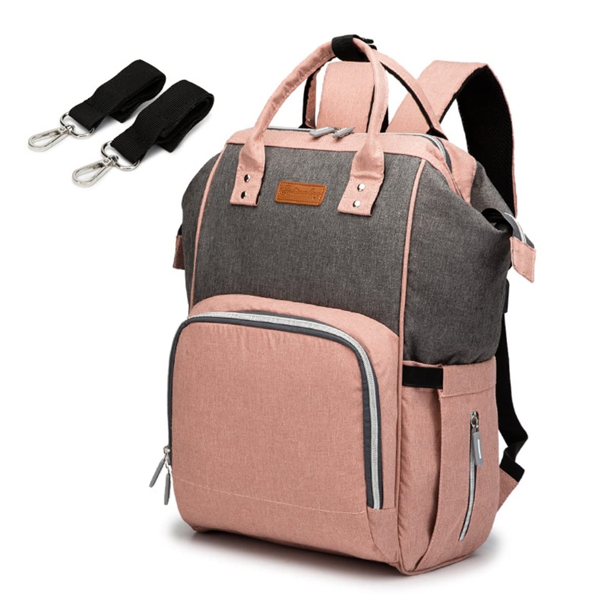 Plecak Na Pieluchy, Duży Plecak Na Pieluchy Podróżne Z Portem Ładowania USB Dla Matek, Wodoodporne Torby Dla Mamusi Unisex (Color : Gray-pink)