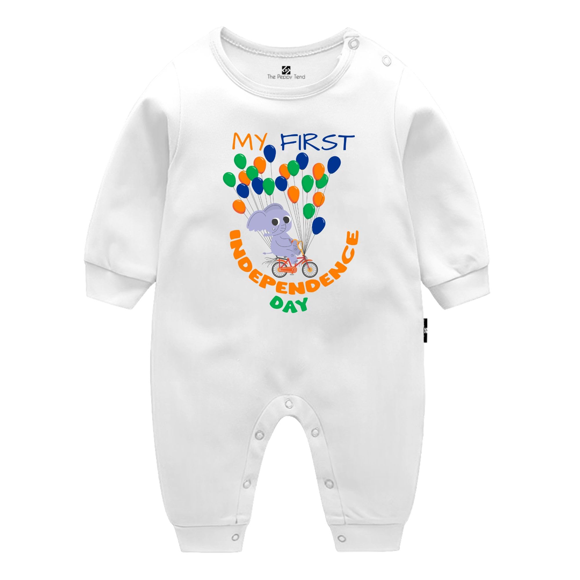 "My First Independence Day Elephant Baby Unisex Printed 100% Cotton Full Rompers Full Sleeves Regular Fit-image-27