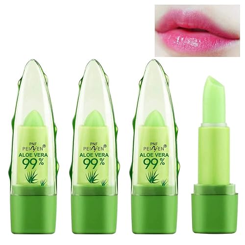 3 lápices labiales que cambian de color de aloe vera, cuidado de labios de larga duración, bálsamo labial nutritivo y regordete hidratante mágico,