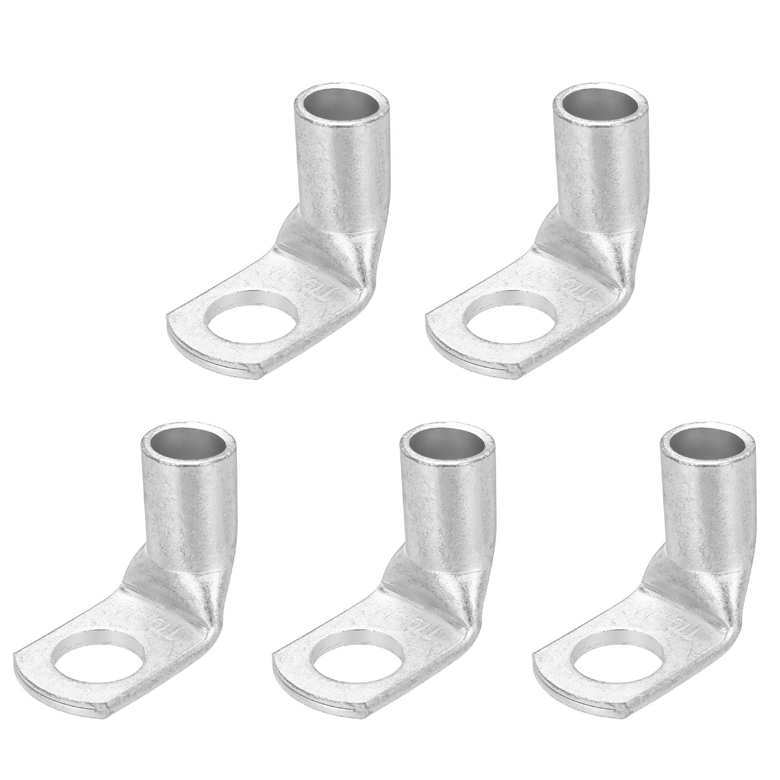sourcing map 4/0AWG - 9/16" Copper Wire Lugs, 90 Degree Bent Battery Cable Ends Battery Lugs Ring Terminals Connectors Bare Copper Eyelet for Marine Electrical Supplies (Silver, 5Pcs)