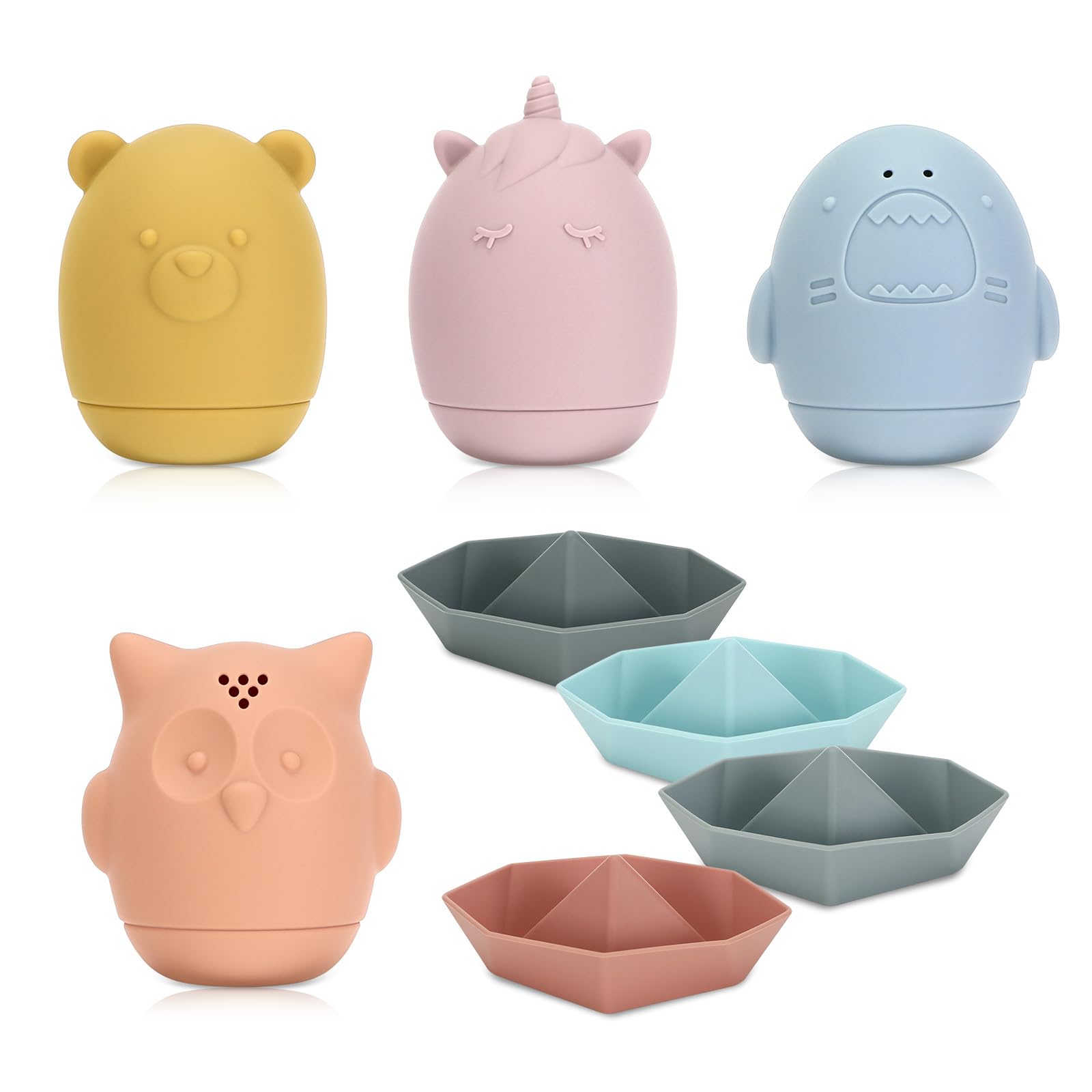 Jouets de Bain, 8 pcs Jouet Bain Bébé en Silicone avec Ouverture, Pulvérisable, Animaux Jouets Flottants, san BPA, Couleur Neutre, Jouet Bain pour Le Bain Piscine La Plage Noël Cadeaux d'anniversaire