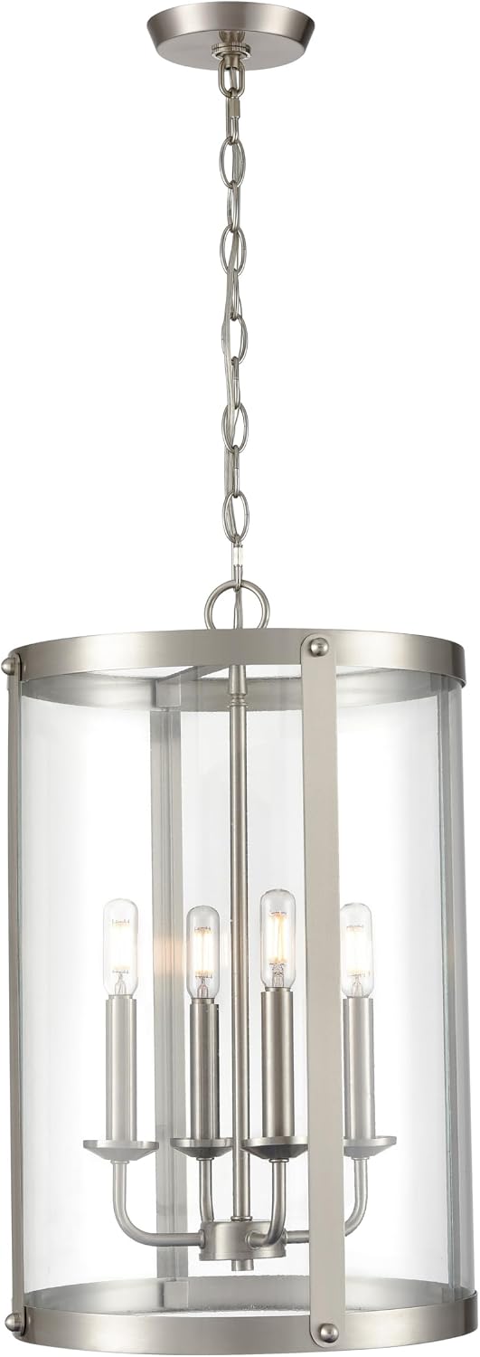 ML Lighting | Aydenn Collection | 94004-BN | 4 Light Pendant in Brushed Nickel Finish with Clear Glass Shade | Perfect for Kitchens, Dining Rooms, Living Rooms, Entryways, Hallways