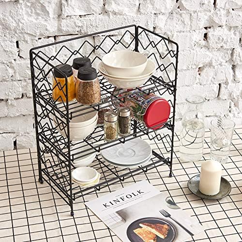 EZOWARE 3-Tier Organizer Rack, Wire Basket Storage Container Countertop Shelf for Kitchenware Bathroom Cans Foods Spice Office and more - Black