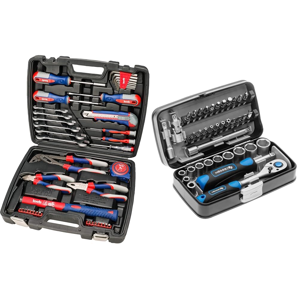 kwb Werkzeug-Koffer inkl. Schrauber-Bits, 42-teilig, gefüllt, robust und hochwertig & Högert Technik - Werkzeugset I Steckschlüssel, Bits und Ausstattung 1/4”