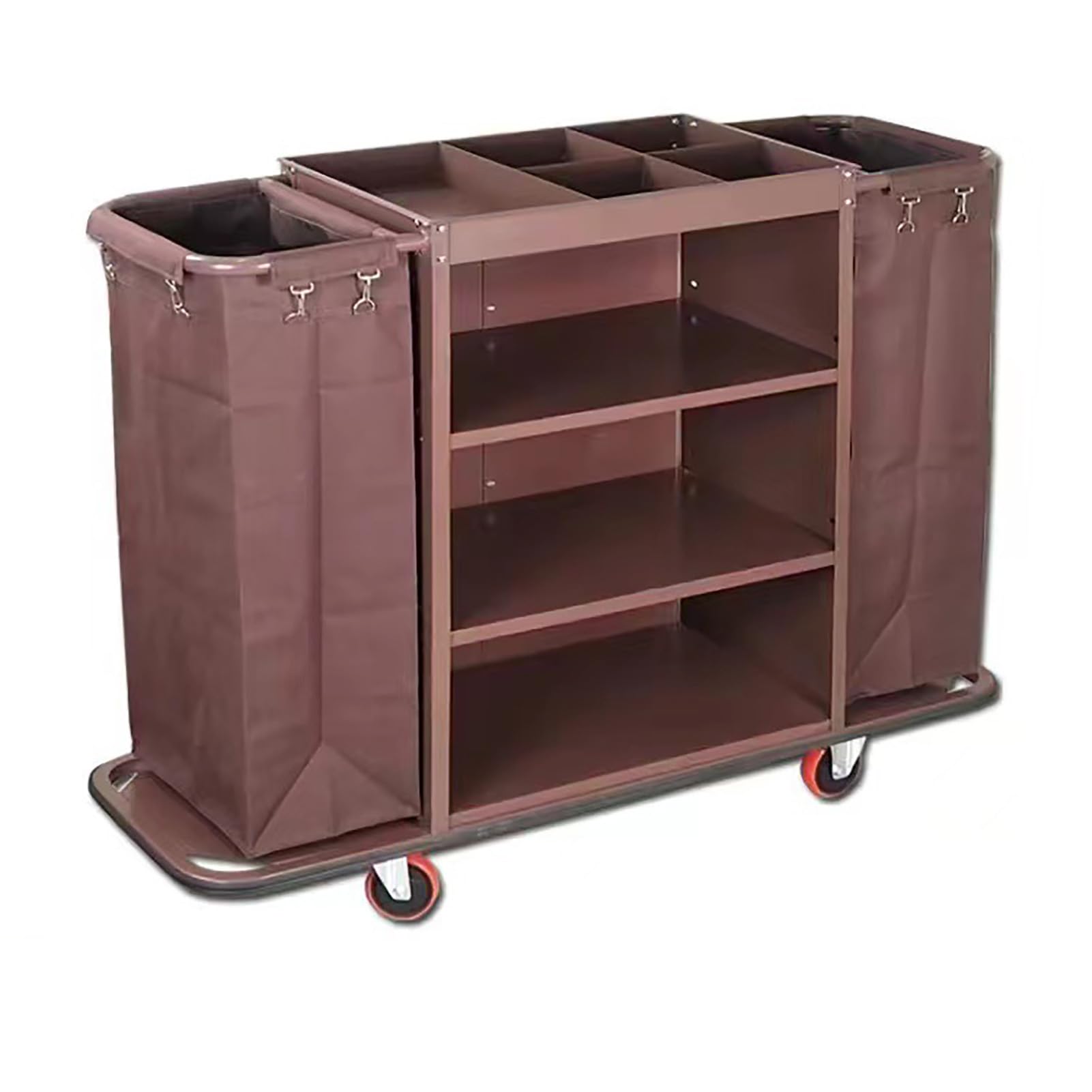 Carrello per Pulizie Commerciale Tradizionale a 3 Ripiani, carrelli per Pulizie su Ruote, Carrello per custodi, carrelli per Pulizie per Hotel, Negozi, attività Commerciali, Marron