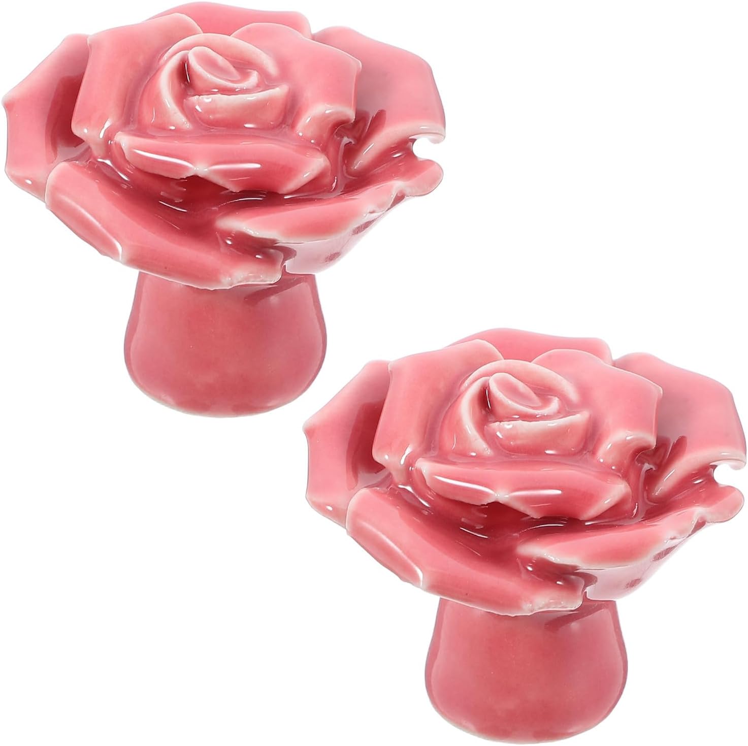 Healeved 2Pcs Pink Rose Ceramic Drawer Knobs Pull Handles, Kitchen Cupboard Door Handles, Floral Ceramic Cabinet Hardware for Bedroom Bathroom Furniture