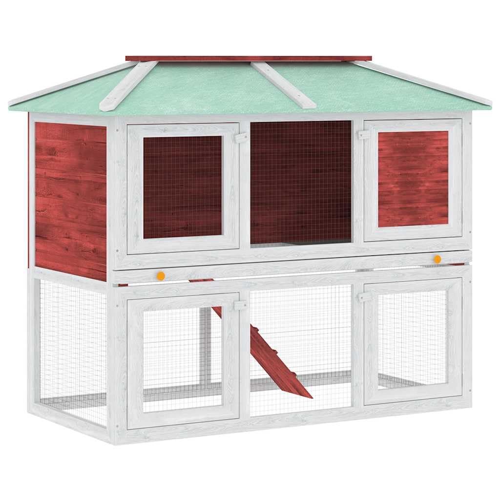 Conigliera a 2 piani, in legno, 130 x 68 x 105 cm, rosso e bianco