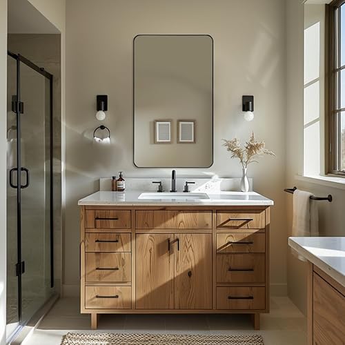 Miniatura 2 de ANDY STAR Espejo de tocador de baño negro mate, espejo rectangular redondeado bien hecho para baño, 24 x 40 pulgadas, elegante espejo de pared con