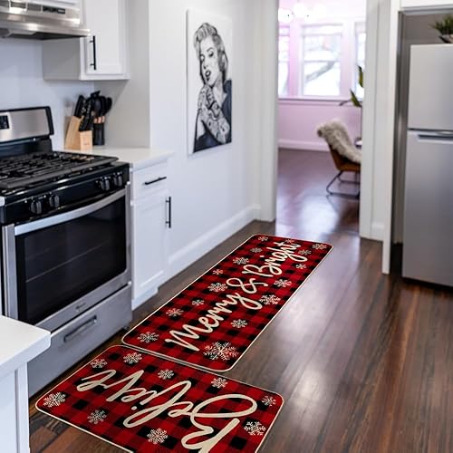 Miniatura 4 de ARKENY AKM007 - Juego de 2 tapetes de cocina de Navidad, antideslizantes, absorbentes, con copos de nieve, decorativos, para puerta de cocina,